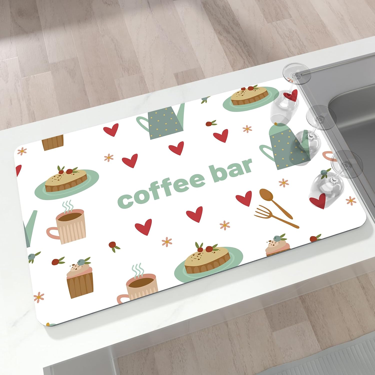 Dish Drying Mat 16" X 24", Super Absorbent & Cuttable Coffee Mats for Countertop, Kitchen Counter Mat Fits Under Coffee Maker or Machine, Hide Stain Drying Pad for Dish Drying Rack, Coffee and Sweets