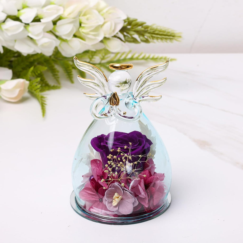 ANLUNOB Preserved Flower Rose in Angle Tea Coffee Mug with Spoon Artisan Enamel Glass Tea Cup Elegant Floral Design Birthday Anniversary Mother Day Valentines Gifts for women mom grandma friends