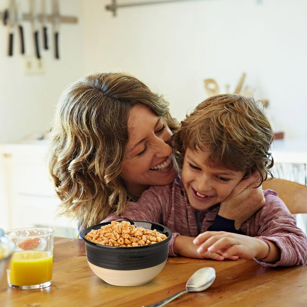 Hasense Ceramic Soup Bowls and Cereal Bowls, 20 OZ Bowls for Kitchen Set of 6, Stackable Bowls Set for Ramem, Salad, Oatmeal, Rice, Snack, Dishwasher Microwave Safe, Black