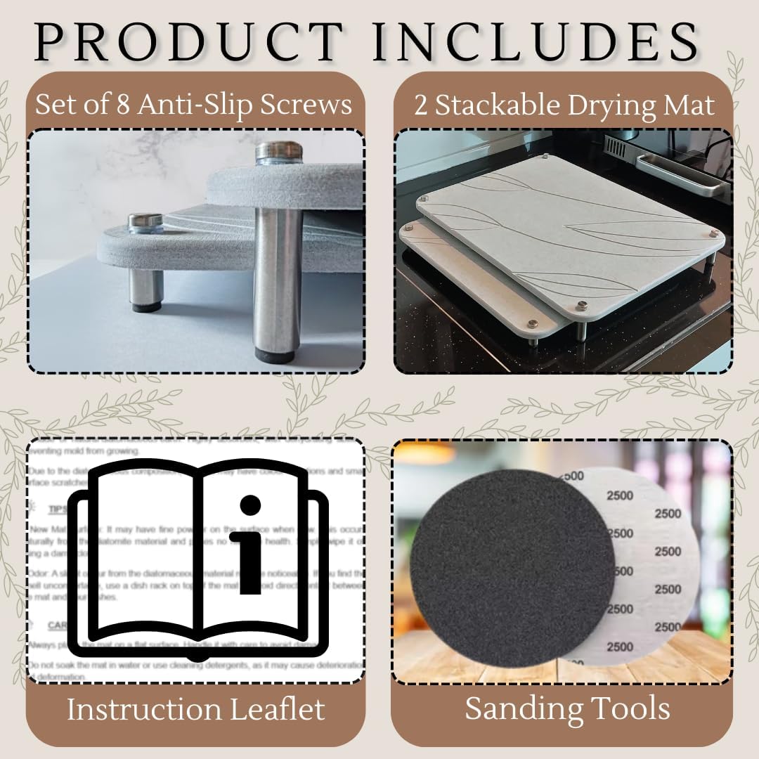 2 PCs Nesting Stone Drying Mat for Kitchen Counter - Fast Drying Mat - Diatomaceous Earth Dish Drying Mat with Non-Slip Feet - Heat Resistant Stone Drying Mat - Stone Dish Drying Mat for Kitchen