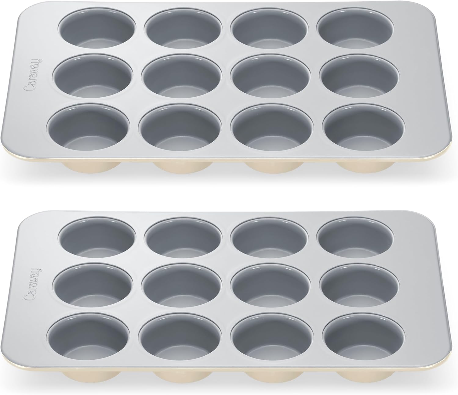 Caraway Non-Stick Ceramic 12-Cup Muffin Pan Duo - Naturally Slick Ceramic Coating - Non-Toxic, PTFE & PFOA Free - Perfect for Cupcakes, Muffins, and More - Cream