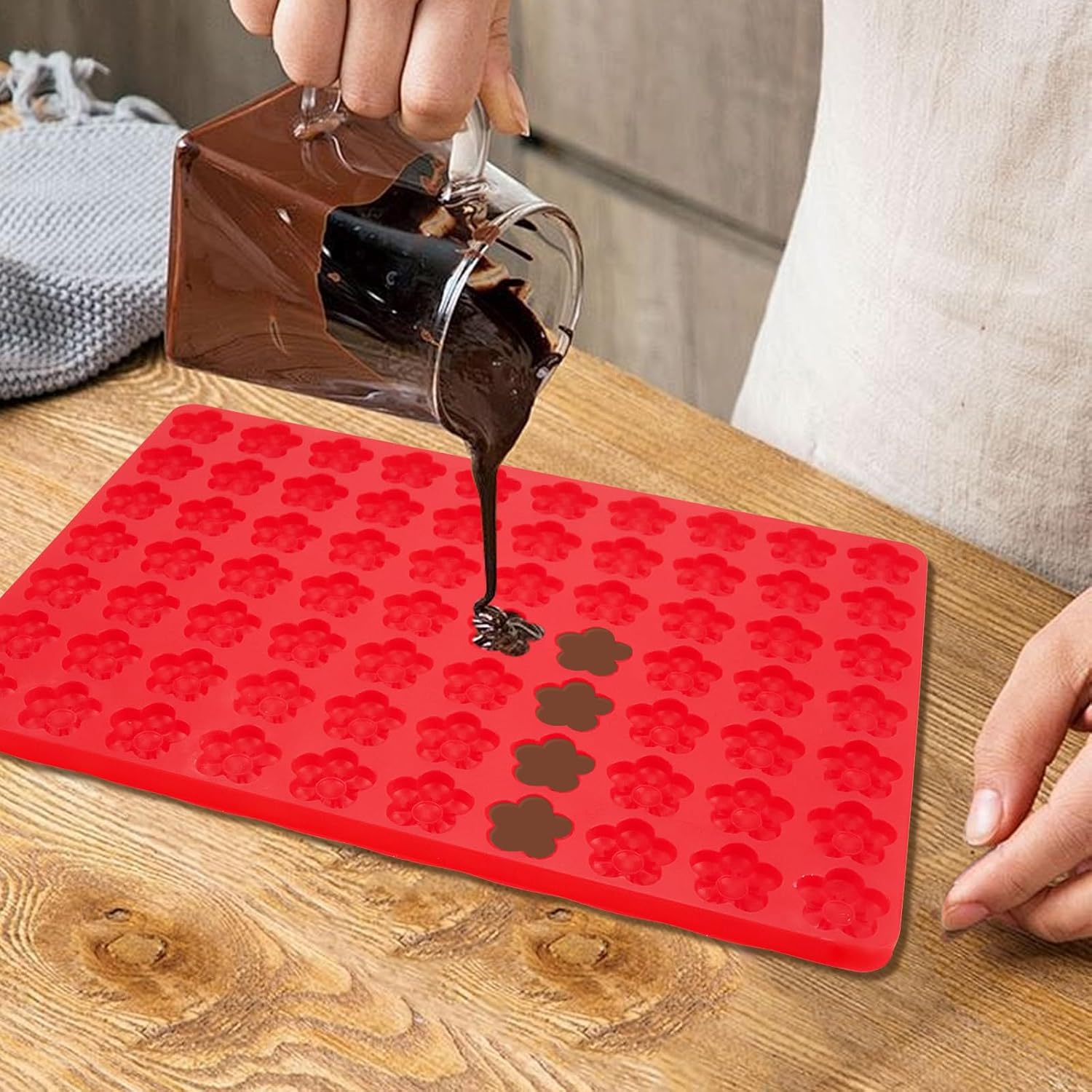 1 Pcs 70 Cavities Flower Chocolate Silicone Mold, Small Plum Blossom Shaped Molds for Candy, Gummy, Cookie, Edible Flowers Cake Decorating with Scraper