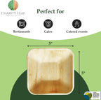 Charity Leaf Disposable Palm Leaf 5" Square Bowl (50 pcs) Dipping Bowls | Bamboo Like| All Natural and Biodegradable | Charcuterie Boards, BBQs, and Parties