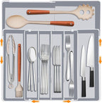 Homecor Silverware Drawer Organizer for Kitchen - Adjustable Utensil Holder Drawer Organizer, BPA Free Flatware and Cutlery Tray, Expandable Plastic Storage for Spoons Forks Knives, Grey