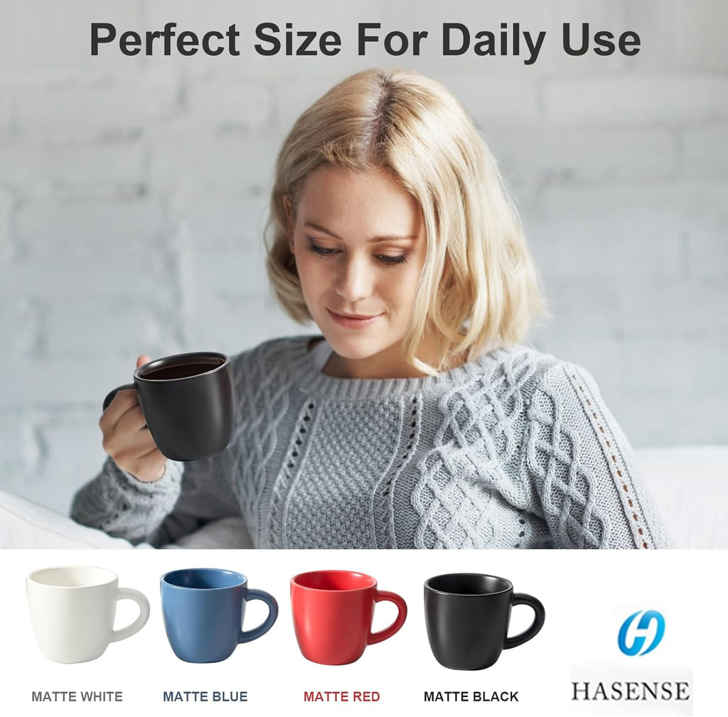Hasense 7 Ounce Cappuccino Cups Set of 4 Perfect for Latte, Americano, Cafe Mocha and Tea, Ceramic Coffee Cups Ideal for Party Cafe Home and Kitchen, Microwave and Dishwasher safe, Black
