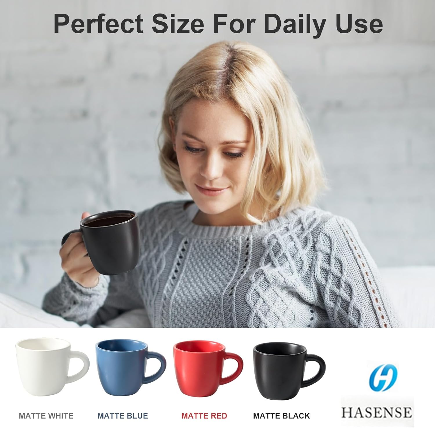 Hasense 7 Ounce Cappuccino Cups Set of 4 Perfect for Latte, Americano, Cafe Mocha and Tea, Ceramic Coffee Cups Ideal for Party Cafe Home and Kitchen, Microwave and Dishwasher safe, Black
