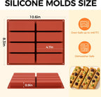 Granola Bar Molds, 8 Cavity Rectangle Granola Bar Silicone Mold for Energy Bars, Cereal, Protein, Brownie, Chocolate & Candy Molds(2 Pcs)