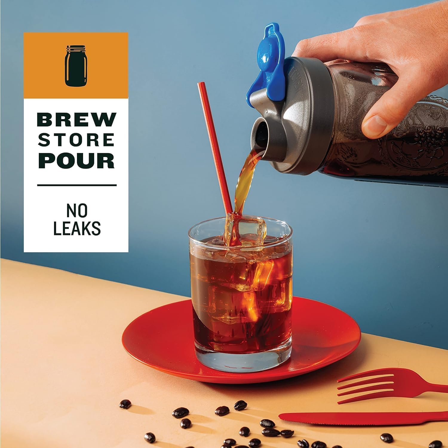 County Line Kitchen Glass Cold Brew Coffee Maker with Lid - Wide Mouth, 2 Quart (64 oz) - Heavy Duty, Leak Proof - Sun & Iced Tea Pitcher, Cold Brew Coffee, Breast Milk Storage, Water - Black