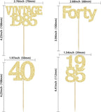 Gyufise 24Pcs Happy 40th Birthday Cupcake Toppers Glitter Forty 40 Fabulous Vintage 1985 Cake Toppers for 40th Birthday Wedding Anniversary Party Cake Decorations Supplies Gold