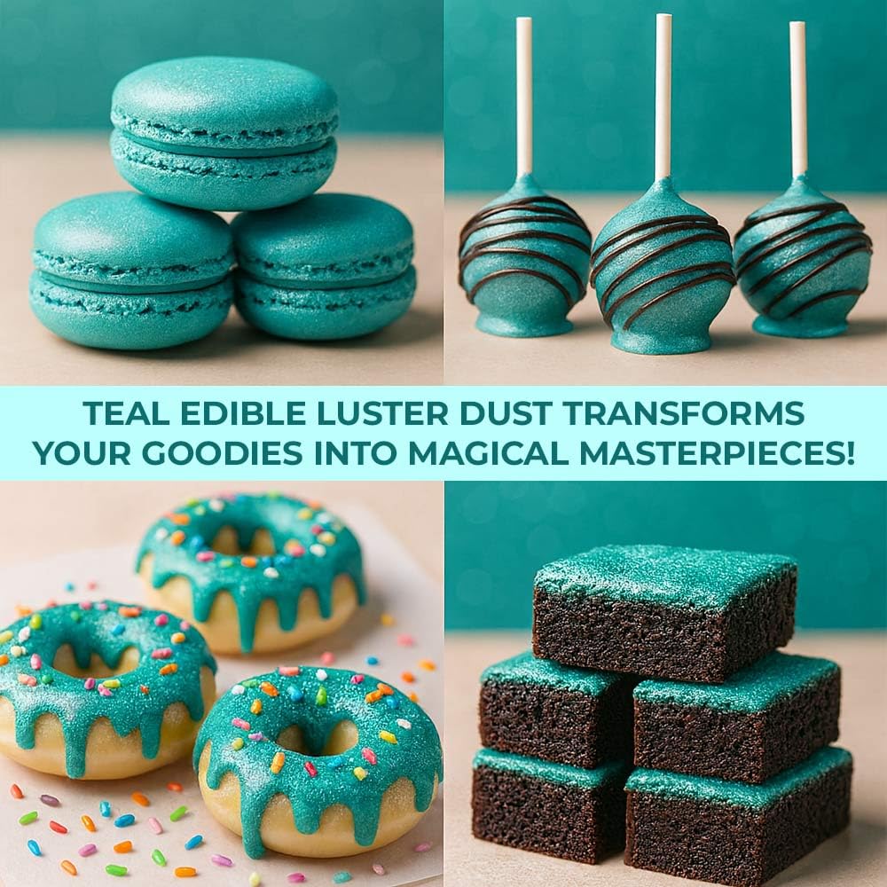 Bulk (20g) Luster Dust Edible Cake Decorations, Teal Edible Dust for Cake Edible Luster Dust for Cupcake Decorations, Cake Drip, Teal Edible Paint for Cakes, Edible Shimmer Dust for Drinks