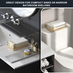 Wican Guest Towel Holder Tray for Bathroom, Oak and Iron Napkins Holder for Powder Room Dinning Table Wooden Basket for Disposable Paper Hand Towels Gold and Oak