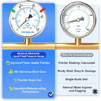 MEANLIN MEASURE 0~200Psi Stainless Steel Liquid Filled Pressure Gauge 2.5" FACE DIAL 1/4" NPT for Air Compressor Air Regulator Water Filter Back Mount with Stainless Steel Hex Bushing and Snaps