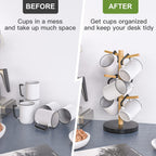 Wisuce Bamboo Mug Holder - Black Coffee Mug Tree Stand for Countertop - Organizer