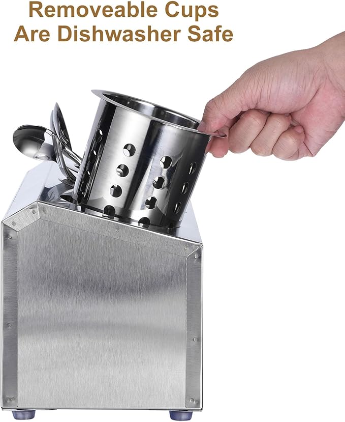 uxcell Kitchen Utensil Holder, Stainless Steel Cylinder Flatware Silverware Utensil Holder with 3 Compartments, Caddy Drying Rack Countertop Silverware Organizer for Buffets (3 Holes)