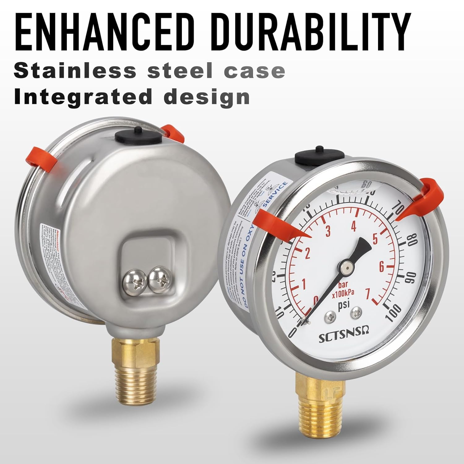 0 to 100 Psi Lead-Free Pressure Gauge, Glycerin Liquid Filled, 2.5 inch Dial, 1/4" NPT Lower Mount, Stainless Steel Case, for Water Pump, Pneumatic Air, Well Tank, RV Hose, Gas, Pressure Test