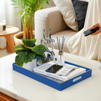 MAONAME Navy Blue Serving Tray with Handles, Modern Decorative Tray for Coffee Table, Plastic Rectangular Tray for Ottoman, Bathroom, Decor, 15.8” x 10.2” x1.4