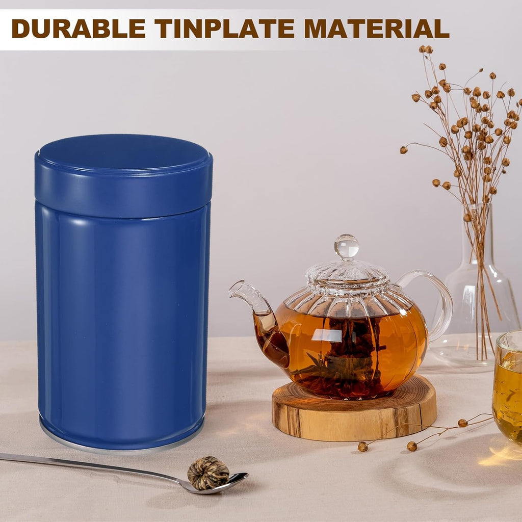 uxcell 2Pcs Round Tea Canisters, 5" x 3" Airtight Metal Tea Containers for Loose Tea, Coffee Beans, Spices - Durable, Compact, and Stylish Storage Tea Tin (Blue)