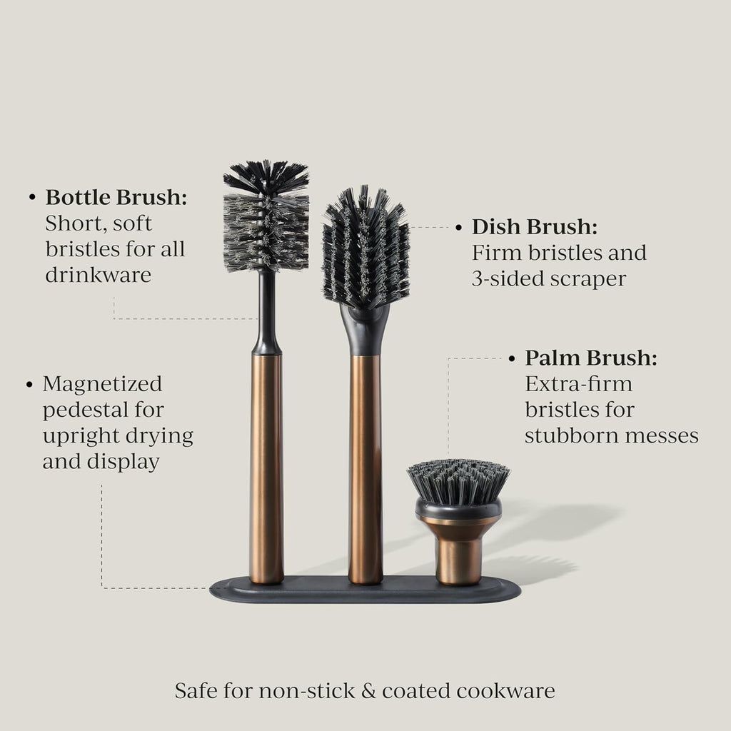 Ionic Brush Set, Magnetized to Stand Upright, Stainless Steel with Replaceable Heads, Bronze