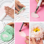KALAIEN Flower Silicone Mold, 10 Pcs Gumpaste Cutters, 2 Pcs Peony Petal Fondant Veining Molds for Sugarcraft Flower Decorating Mold