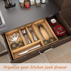 Drawer Organizer Utensil Holder for Kitchen, Small Wood Silverware Storage Organizer, Stackable Box Tray for Cutlery, Flatware, Bathroom Countertop Caddy for Makeup, Jewelry(12"6"2.5")