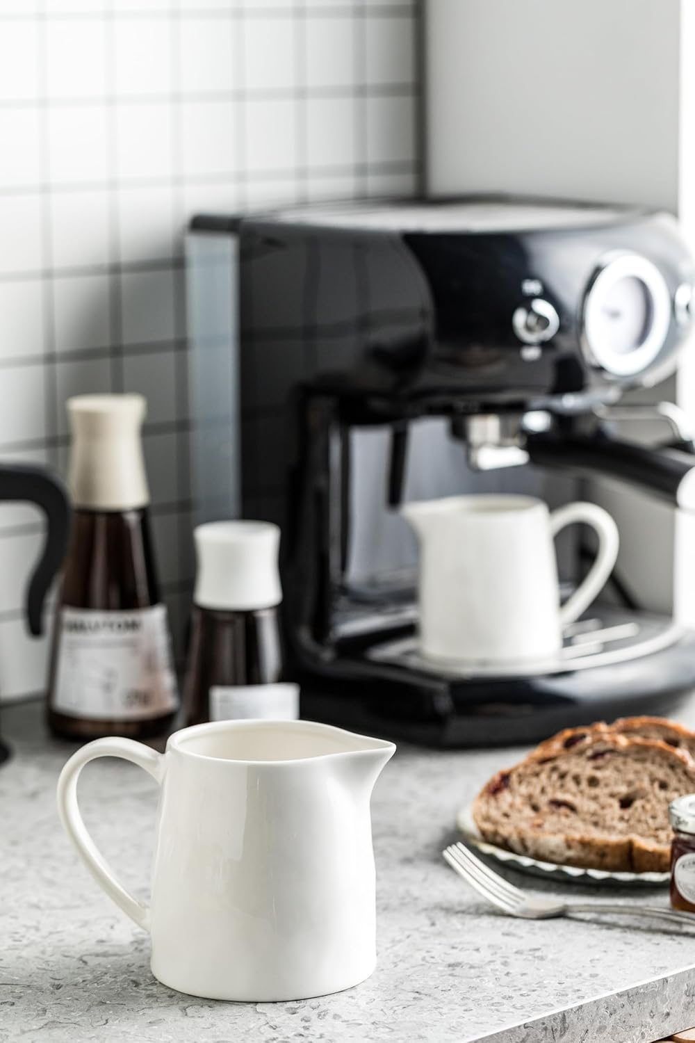 Creamer 9 OZ Creamer Pitcher, White Creamer with Handle, Porcelain Small Milk Pitcher, Coffee Farmhouse Kitchen Accessory