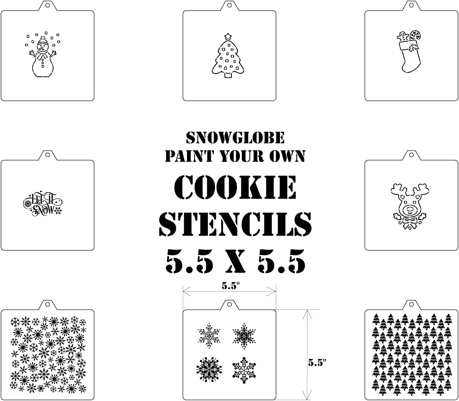 Snowglobe Cookie cutter and stencil set Winter Baking stencils and cutters bundle DIY Snowflake bakery decorating kit Christmas PYO Cookie cutter with stencils Royal Icing stencil (Snowglobe Set)