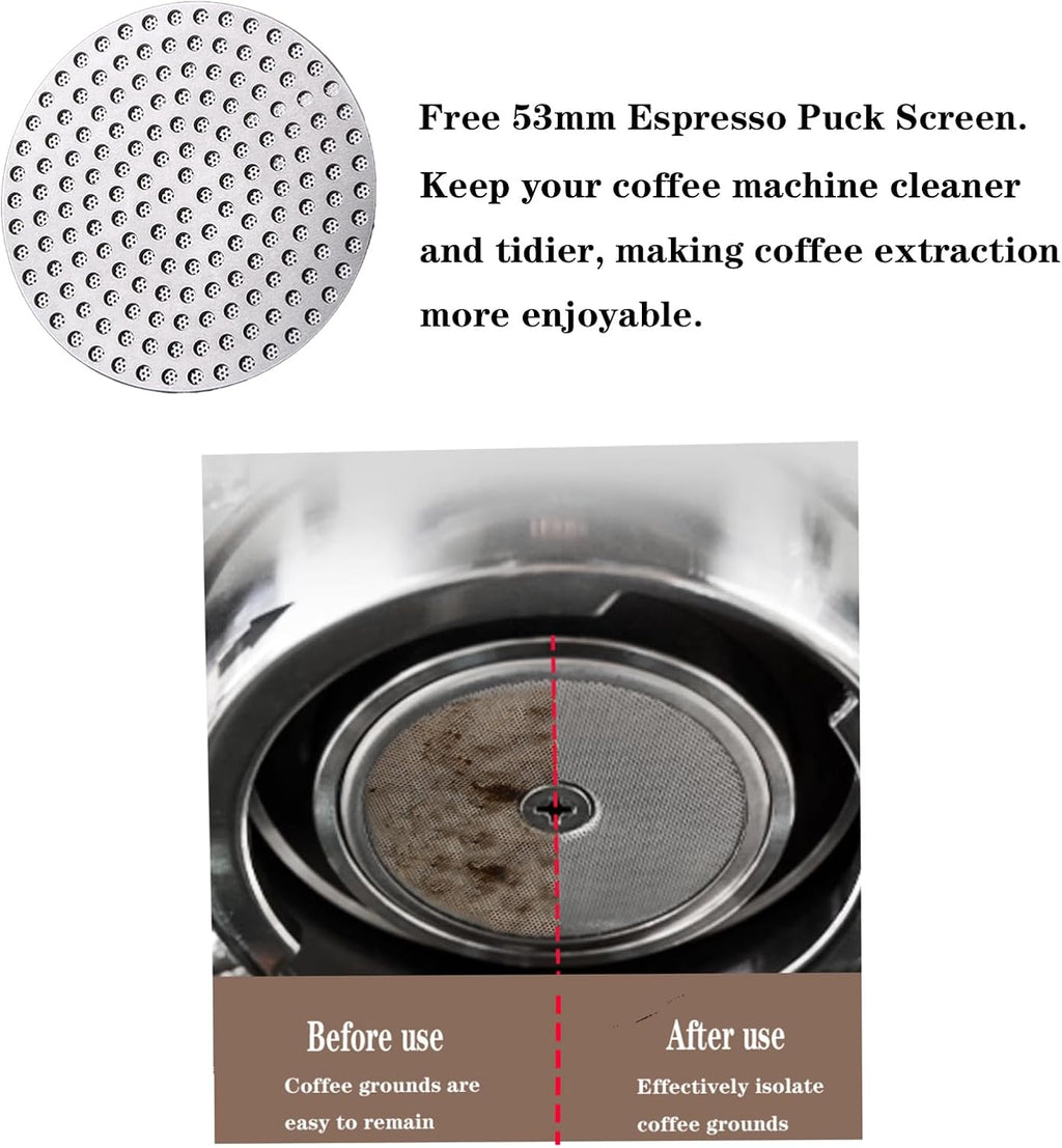 53mm Espresso Tamper, Premium Barista Coffee Tamper with Calibrated Spring, Stainless Steel Base, for Breville Series 54mm Portafilter Basket, Adjustable Depth, Espresso Manual Tamper (Black)