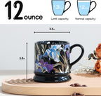 Ceramic Coffee Cappuccino Mug, 13 oz Classical Flower Mugs Vintage Floral Cups Aesthetic Mug Tea Cup, Perfect for Tea, Cocoa, Latte - Gifts for Women Men Dad Mom (Black)