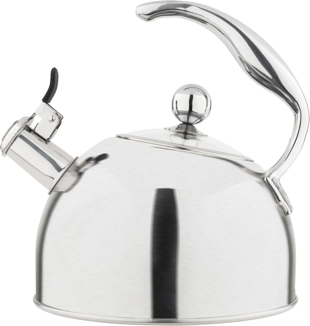 Viking 3-Ply Stainless Steel Tea Kettle, 2.6 Quart Stovetop Hot Water Pot with Tempered Glass Lid, Ergonomic Handle, Induction Ready, Satin Silver