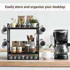 Coffee Bar Organizer, 3 Tier Station for Countertop, Mug Cup Holder Stand With 28 K Cup Storage and 12 Hooks for Kitchen, Home & Office, Black