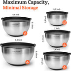 Priority Chef Premium Mixing Bowls With Lids Set, Airtight Lids, Thicker Stainless Steel Mixing Bowl Set, Large Prep Metal Bowls, Nesting Bowls for Kitchen, 1.5/2/3/4/5 Qrt, Black