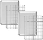 Baking Sheet with Cooling Rack Set [2 Sheets + 2 Racks], Deedro Stainless Steel Cookie Sheet Baking Pan Half Sheets Oven Tray with Rack, 10 x 8 x 1 Inch, Heavy Duty, Non-toxic, Dishwasher Safe