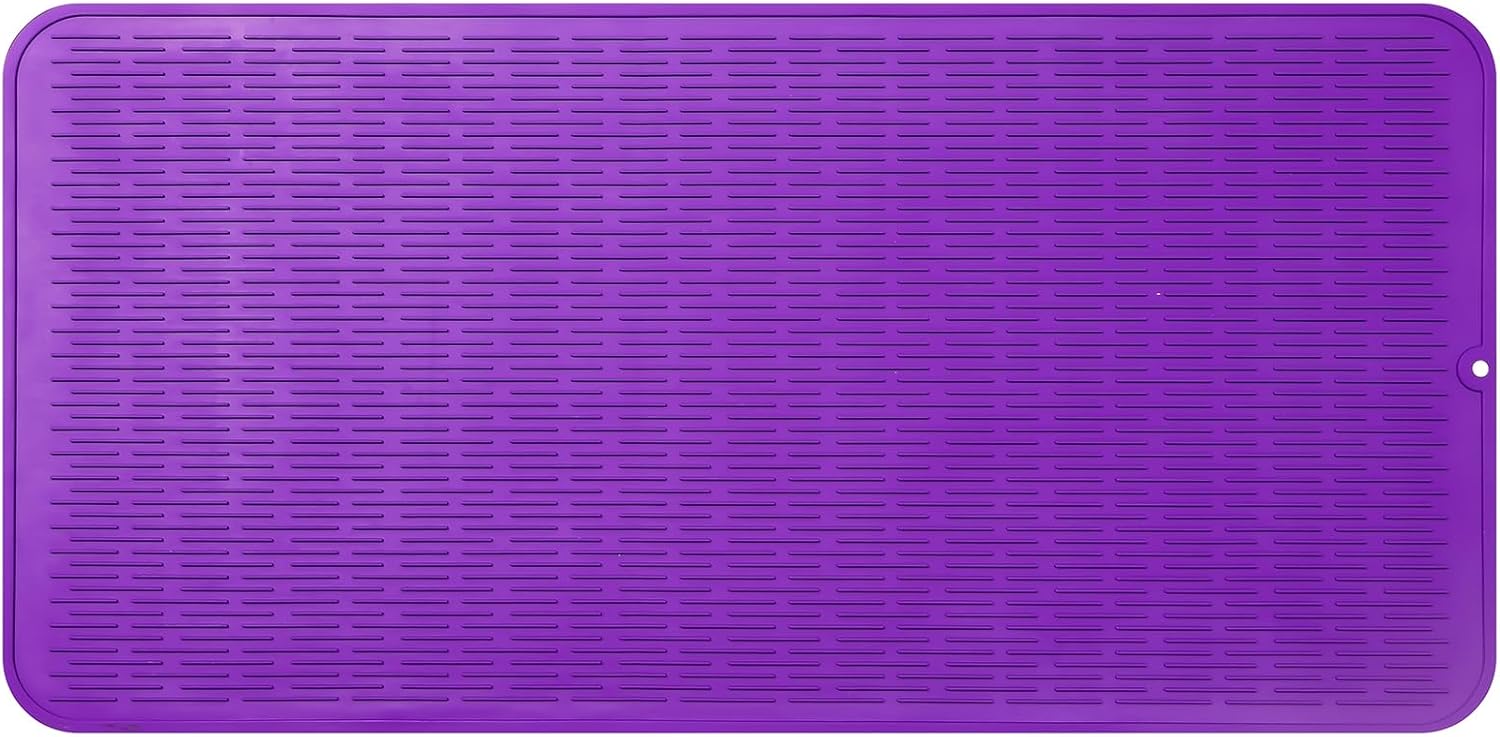 Silicone Dish Drying Mat for Multiple Usage,Easy clean,Eco-friendly,Heat-resistant Silicone Mat for Kitchen Counter or Sink,Refrigerator or Drawer Liner Purple 5XL 36inches x 18inches