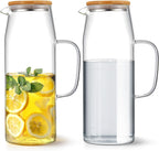 Hsei 2 Sets Glass Pitcher with Lid, 67.6 oz / 2000 ml Water Carafe with Handles Hot Cold Beverage Water Jar Glass Jug for Tea Juice Milk Coffee Iced Beverage(2l)