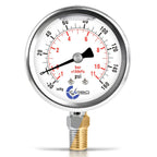 Stainless Steel Pressure Gauge Dual Display (-30 Hg - 0-160 psi/kPa) - 2 1-2" Glycerine Liquid Filled Water Air Oil Gas Gauge with Polycarbonate Lens - Compound Vacuum - 1/4" NPT