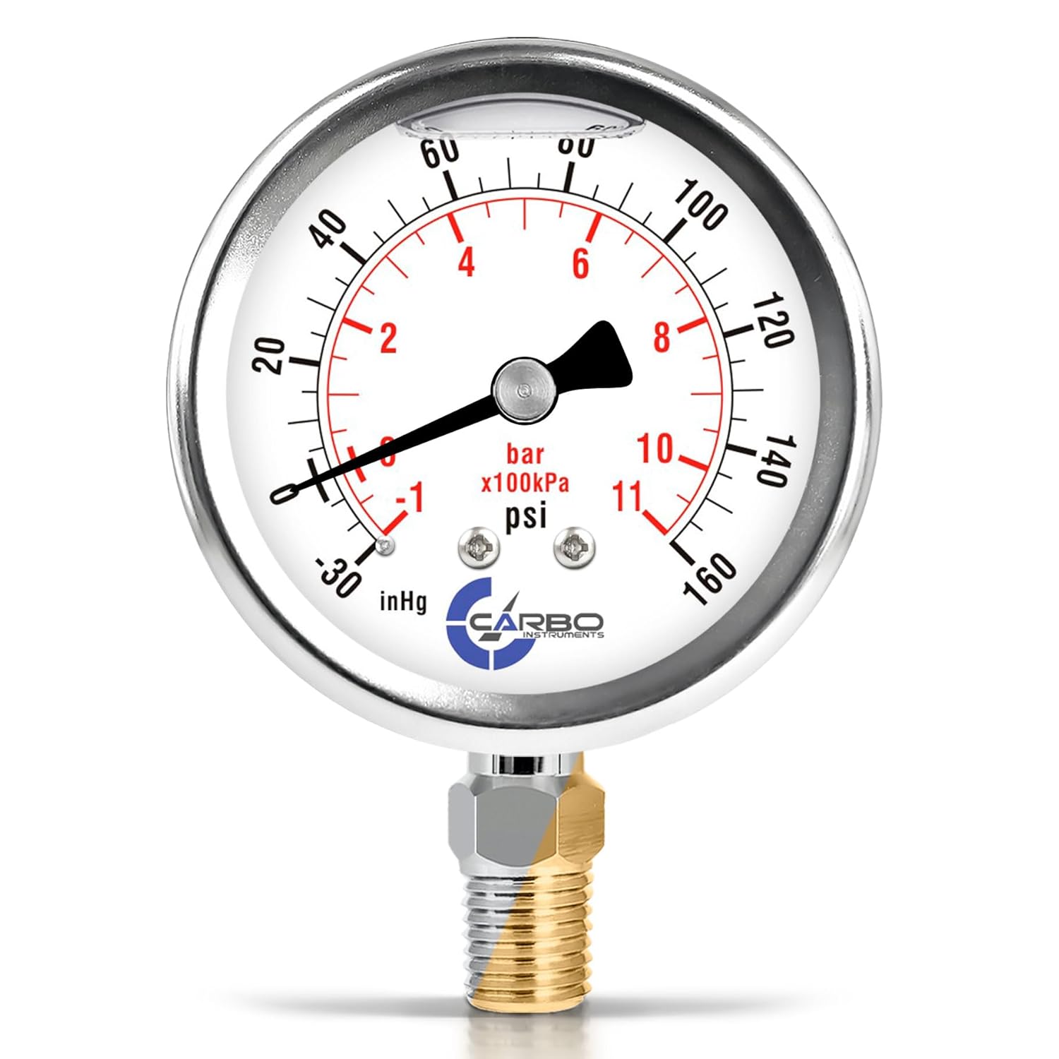 Stainless Steel Pressure Gauge Dual Display (-30 Hg - 0-160 psi/kPa) - 2 1-2" Glycerine Liquid Filled Water Air Oil Gas Gauge with Polycarbonate Lens - Compound Vacuum - 1/4" NPT