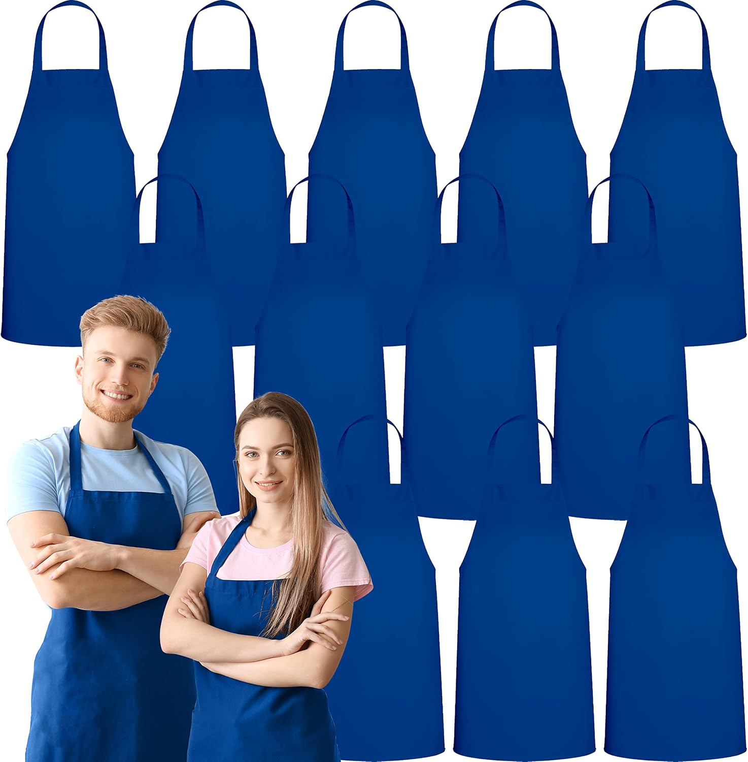 GREEN LIFESTYLE 12 Pack Professional Chef Apron – Grilling Aprons for Men, Waterproof Cooking Apron for BBQ, Work or Restaurant Use, Kitchen Aprons for Women – Royal Blue, No Pockets