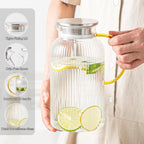 INSETLAN 68 Oz/2L Glass Pitcher with Lid and Spout, Ribbed Glass Jugs with Handle, Hot & Cold Water Pitcher for Iced Tea, Juice, Lemonade - Modern Glass Carafe for Fridge or Table (Pack of 2)