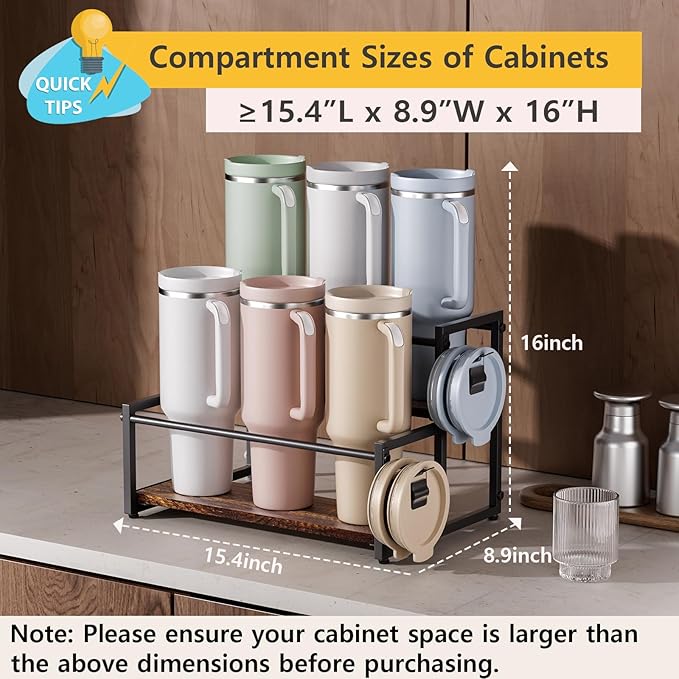 Water Bottle Organizer for Full Stanley and Others' Large Tumbler Organization, Pantry Kitchen Organizers and Storage for Cup Accessories, Water Bottle Holder Wine Rack - 2 Tier Hold 6