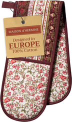 Maison d' Hermine Double Oven Mitts 100% Cotton 7"x35" Double Oven Mitt Heat Resistant BBQ Cooking Gloves with Loop, Baking, Grilling, Home, Kitchen, Handling Hot Pans (Reveillon Au Jardin)
