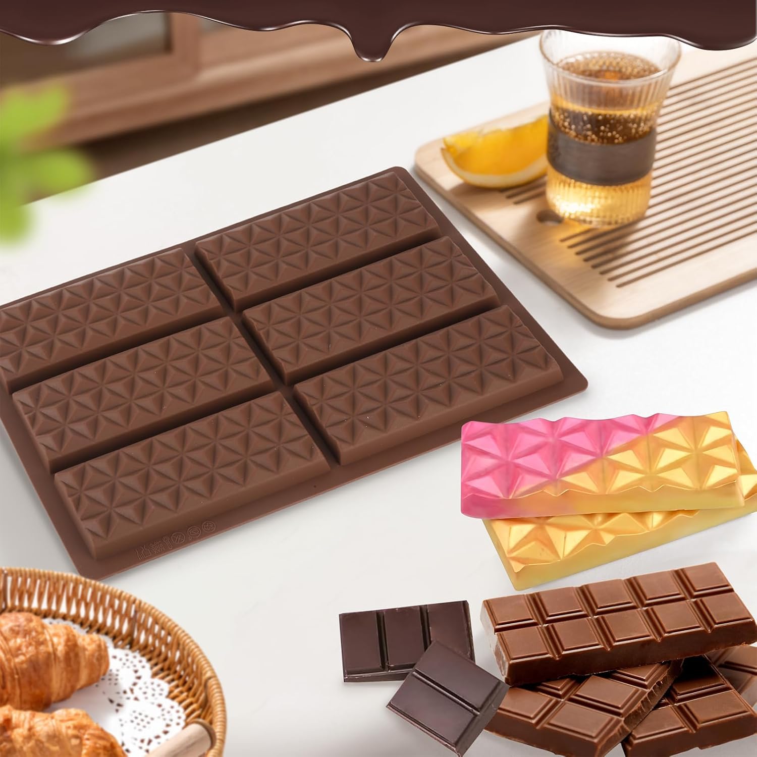 Set of Chocolate Bar Mold, Chocolate Molds Silicone, Food Grade Dubai Chocolate Bar Mold, Candy Molds for Praline Candy (A)