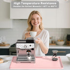 Rnivvi Silicone Coffee Mat, 12" x 19" Waterproof Raised Edge Coffee Bar Mats for Espresso Machine Station Accessories, Heat Resistant Dish Drying Pad for Kitchen Counter, Rubber Bar Decor Pad, Pink