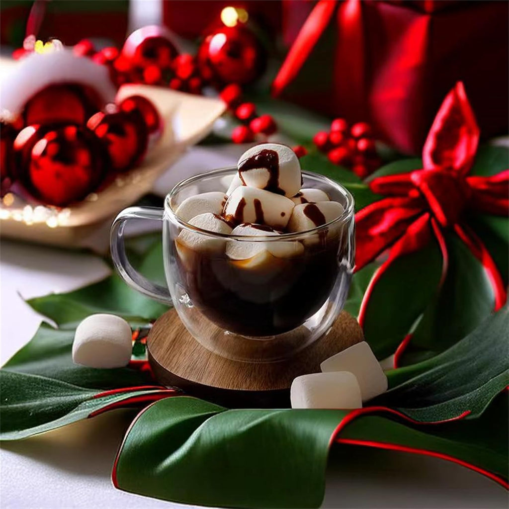 CNGLASS Double Wall Glass Cappuccino Mugs 8.1oz,Clear Insulated Glass Coffee Mug with Handle for Espresso,Latte,Tea,Set of 2