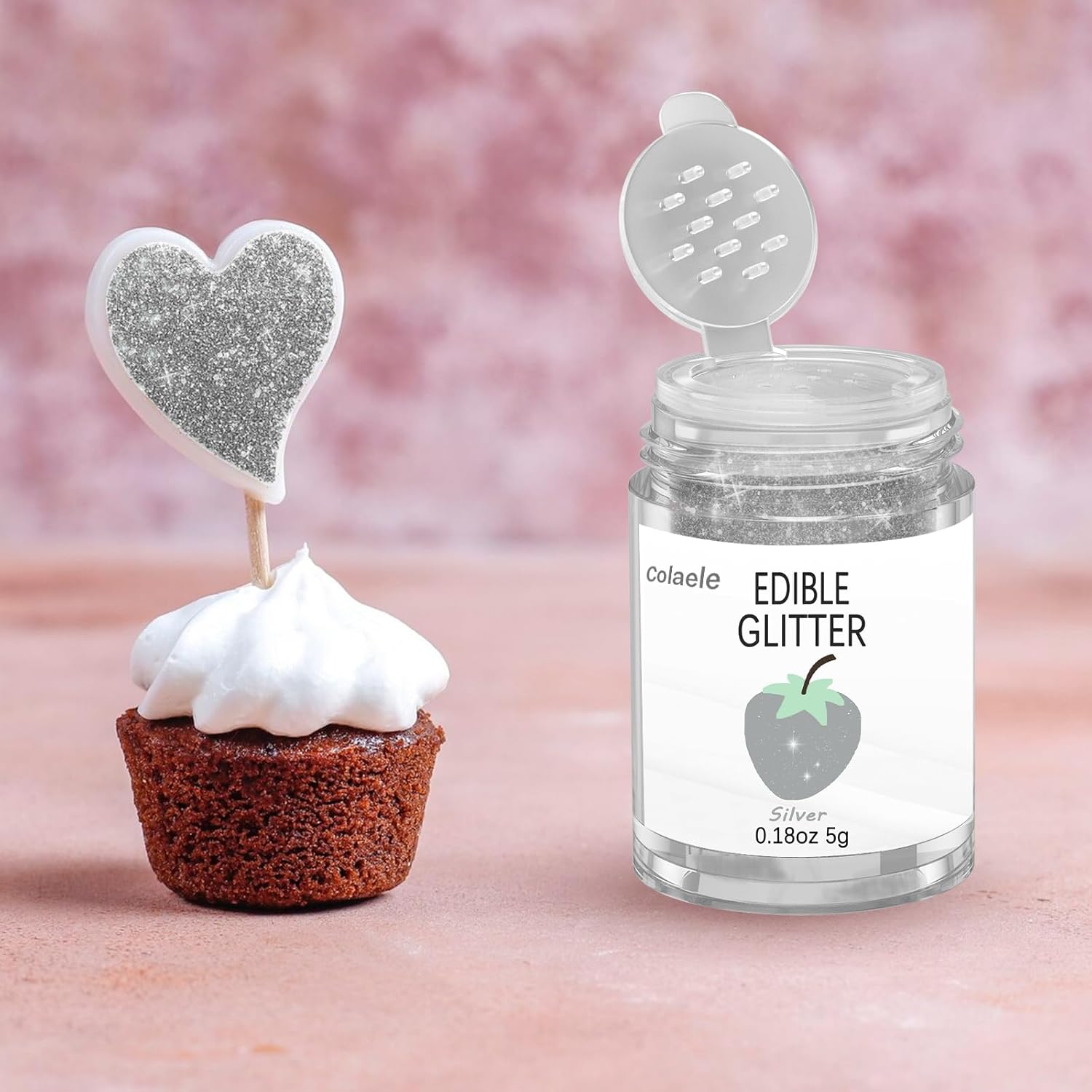 Silver Edible Glitter Glimmer Powder for Cakes Drinks - Colaele 5 grams Food Grade Luster Dust Metallic Food Decorating Sprinkle Disco Brew Dust for Cake Decorations Wine Beverage Candy Dessert, Vegan