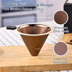 Small Size Pour Over Coffee Filter Dripper, Stainless Steel Metal Cone Drip Coffee Filter, Paperless and Permanently Reusable, Double Mesh Coffee,Tea Filter for 1-2 Cups