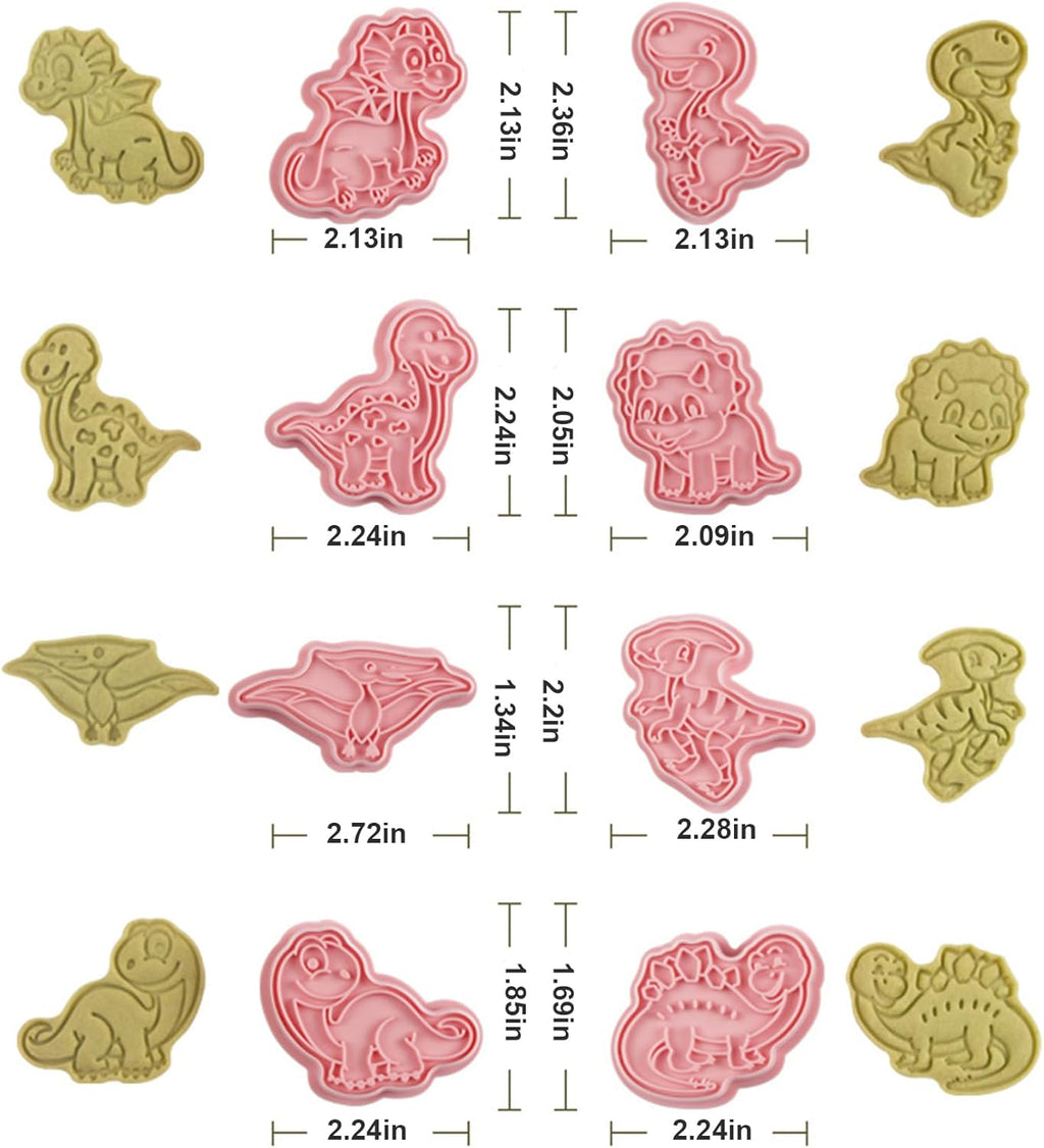 8 Pcs Dinosaur Cookie Cutters Set Baking Molds 3D Dinosaur Press type Cookie Cutter for Baking, Fondant, Cheese, and Pastries