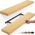 BAYKA Floating Shelves, 22.5" Rustic Wood Wall Mounted Shelves Bathroom, Bedroom, Living Room, Kitchen, Hanging Shelf for Books/Storage/Decor (Oak-Toned,Set of 2)