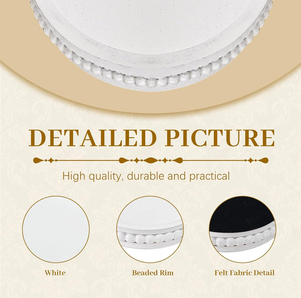 MAONAME Wood Serving Tray, Farmhouse Wooden Tray for Coffee Table, Oval Beaded Trays, White Decorative Trays for Living Room, Kitchen, 15" X 9" X 1.2"