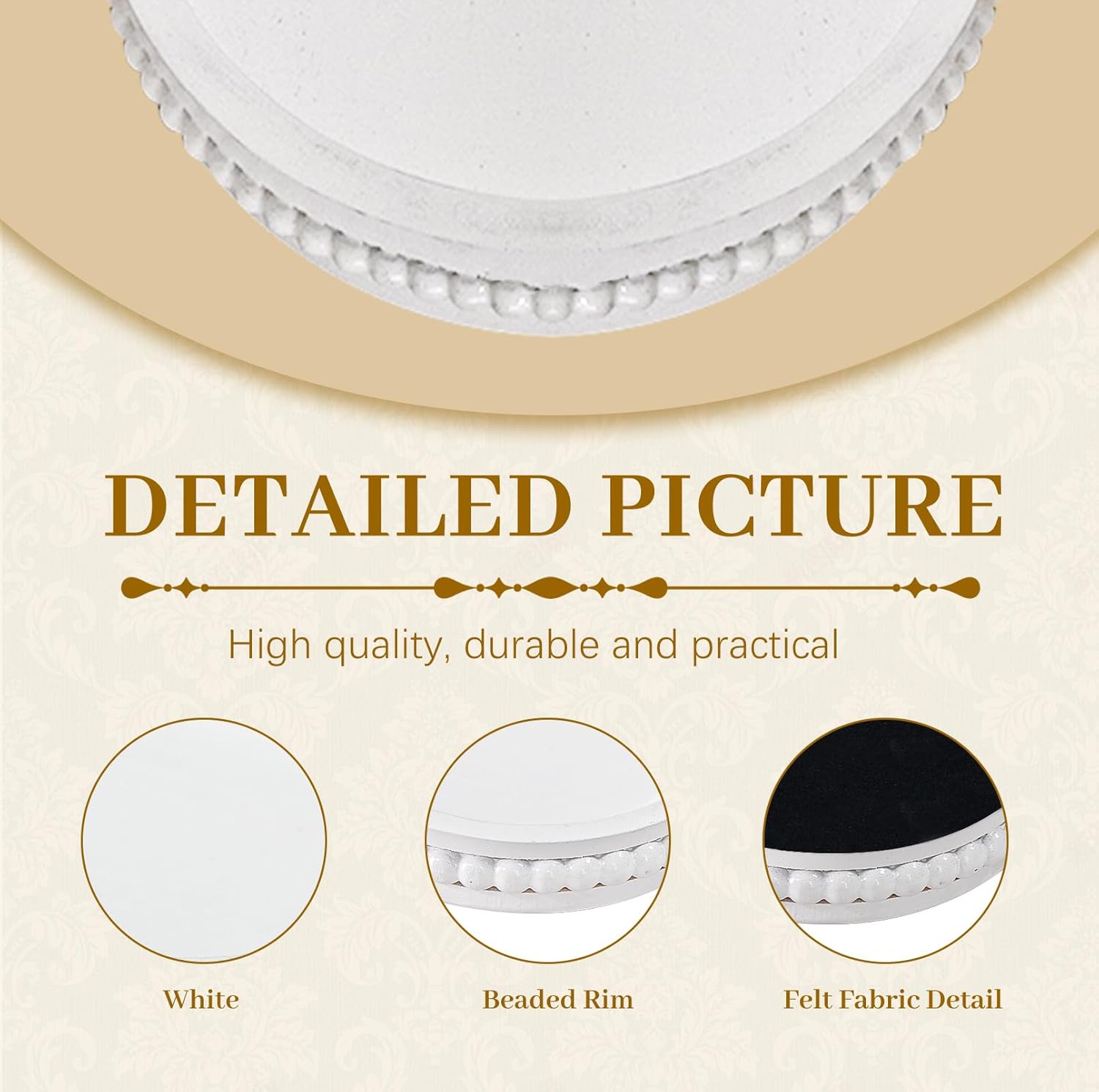 MAONAME Wood Serving Tray, Farmhouse Wooden Tray for Coffee Table, Oval Beaded Trays, White Decorative Trays for Living Room, Kitchen, 15" X 9" X 1.2"