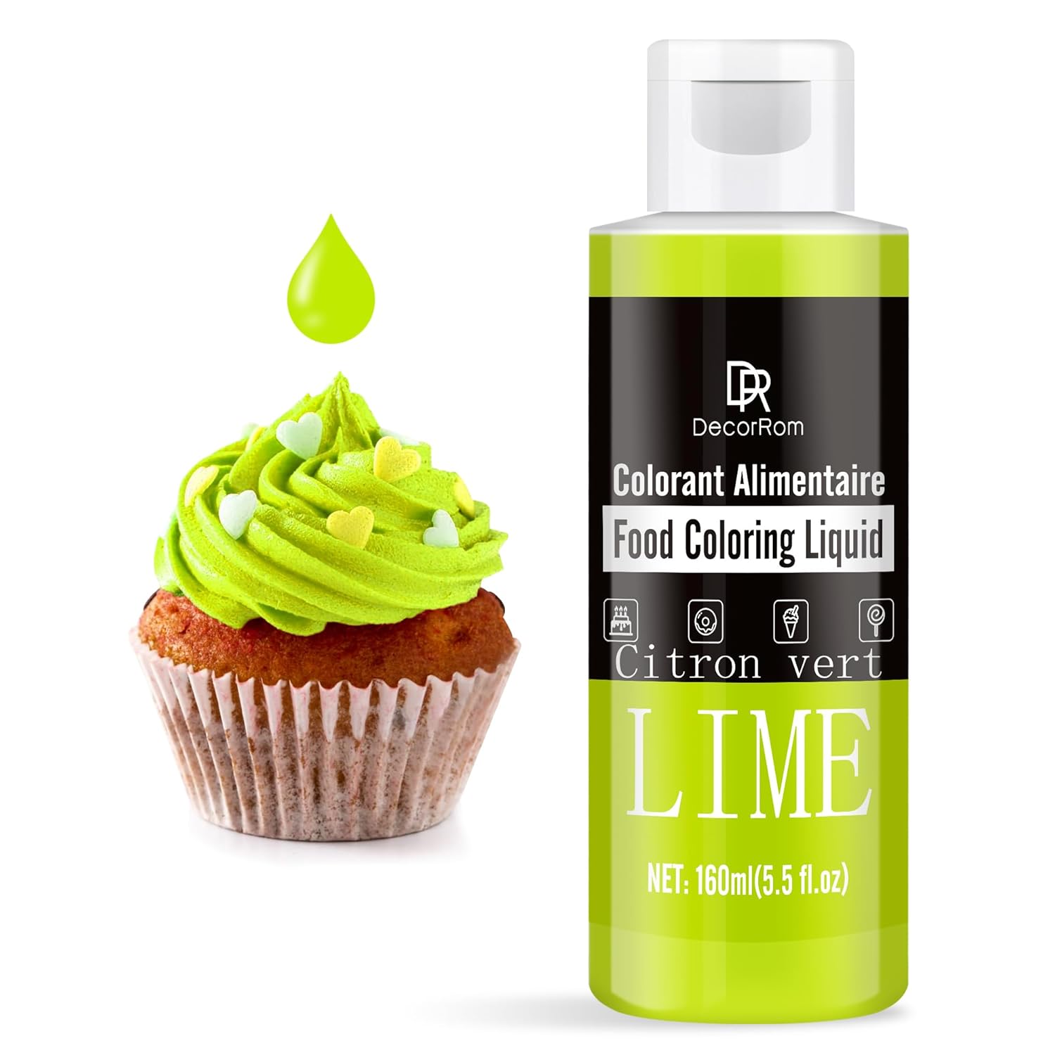 Food Coloring - Vibrant Liquid Icing Food Coloring Set for Baking, Cake Decorating, Easter Egg, Airbrush - Tasteless Food Color Dye for Fondant, Slime, DIY Crafts - 5.5 Fl.oz / 160ml Each (Lime)